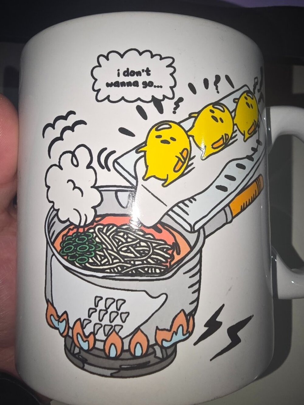 Gudetama Lazy Egg 20 oz Mug I Don't Wanna Go Sanrio Bundle w T-shirt Size Large
